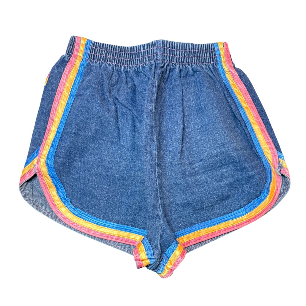 Jazzie Vintage Rainbow Dolphin Denim Shorts Womens Small Blue Striped 80s Retro